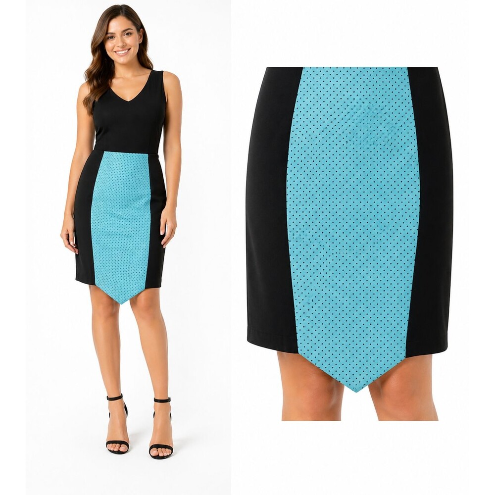 New Kensie Pin Dot Pencil Skirt Size XS Aqua Black Stretch